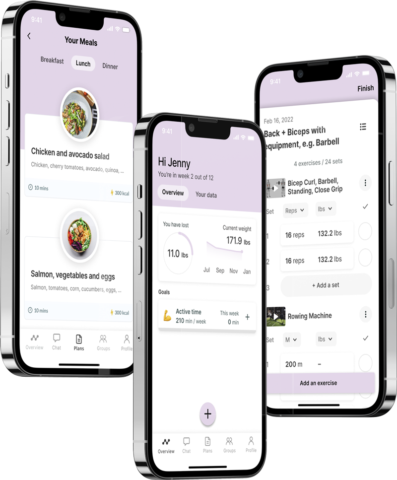 A mockup of the coaching app showcasing the features.